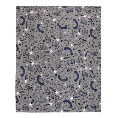 Star Wars Welcome to The Galaxy Navy and Gray Princess Leia, R2-D2, Chewbacca, and C-3PO Super Soft Toddler Blanket...