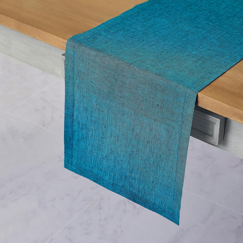 Solino Home Linen Table Runner 72 Inches Long - Athena, 100% Pure Linen Chambray Teal Dining Table Runner 14 x 72 Inch for Fall - Handcrafted and ...