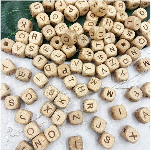 Wooden Alphabet 26 Letter Beads 12mm 104pc Wood Loose Beads for Jewelry Keychain Making...