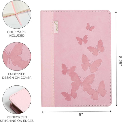 Papyrus: 6x8.5 Cloth Journal with Biobased Embossed PU Cover - Stitched Detailing, Woven Label and Flap, Blush...