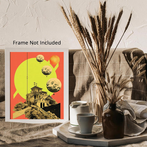 Posterizer 1 pcs-retro surreal happy bright planets collage-Astronomy & Celestial Art-Abstract & Modern Art-Gift for Art Lovers- UNFRAMED Wall Art...