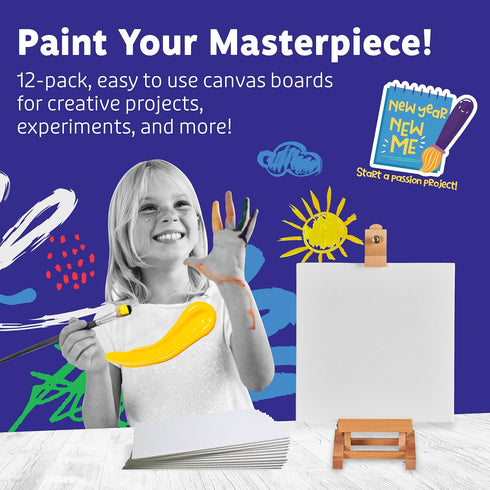 Artlicious Canvases for Painting 12 Packs - 8 x 8” Blank Canvas 100% Cotton Painting Canvas Panels for Acrylic, Oil & Watercolor Paint for Canvas ...