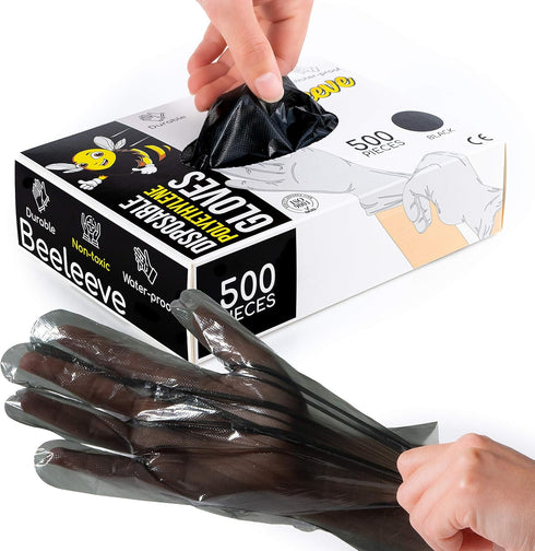 [500-Box Disposable Plastic Poly Gloves - One Size Fits Most - Color Variants - Single-Use Hand Covers for Food Safe Handling, Preparation, Kitche...