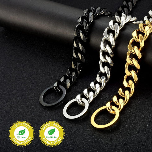 Chain Dog Collar 18K Gold Cuban Link Dog Chain 15MM 10MM Thick Chain Collar Metal Stainless Steel Heavy Duty Slip Dog Collars for Small Dogs (14",...