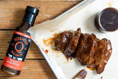 Kosmos Q Peach Habanero BBQ Sauce - 15.5 Oz Bottle for BBQ & Marinades w/ Sweet and Spicy Flavor - Thick Barbecue Sauce for Tender & Juicy Meat (P...