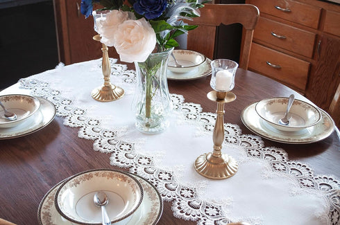 White Jacquard Peacock Tail European Lace Table Runner, Dresser Scarf, Wedding Décor (16Wx44L)...