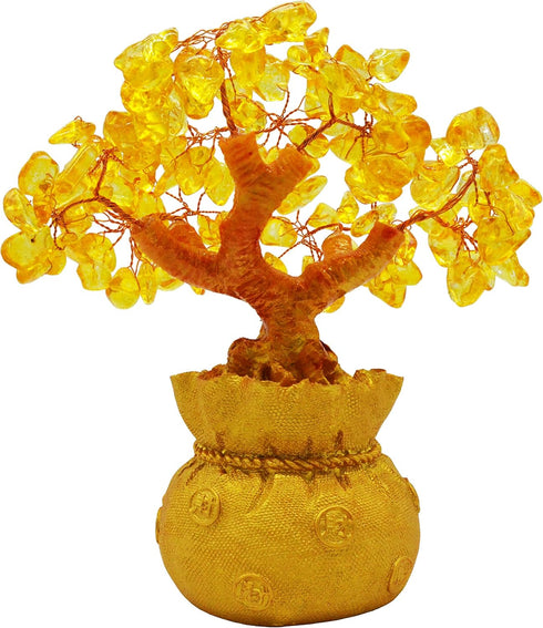 7 Inch Feng Shui Citrine Quartz Gemstone FengShui Money Tree Natural Gold Crystal Office Room Good Luck Fortune Decoration...
