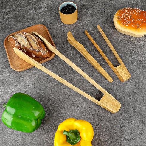 Bamboo Tongs, 3 Pcs Wooden Tongs Toaster Tongs Set Serving Tongs Reusable Wood Cooking Tongs Bamboo Cooking Utensils for Home Kitchen Picking Up T...