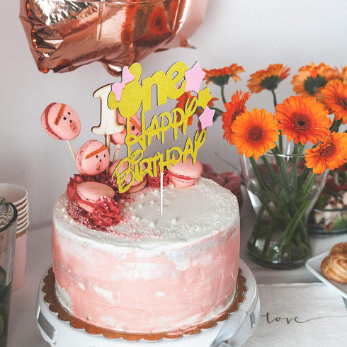 Glitter Gold Pink One Cake Topper for Girls First Birthday Minnie Party Cake Decorations...