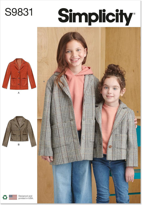 Simplicity Children's and Girls' Relaxed Fit Lined Jacket Sewing Pattern Kit, Design Code S9831, Sizes 7-8-10-12-14, Multicolor...