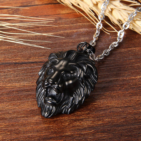Cupimatch Lion Head Pendant Necklace, Mens Stainless Steel Gothic 22 Inch Biker Link Chain Gold Black...