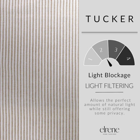 Elrene Home Fashions Tucker Ticking Stripe Tier Window Curtains for Kitchen or Bathroom, 30" x 24", Set of 2, Linen...