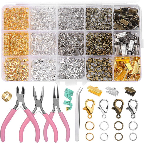 982 Pieces Jewelry Making Repair Kit with Jewelry Jump Rings Lobster Clasps 3 Pieces Jewelry Pliers Soft Tape Measure Brass Jump Ring Opener Jewel...