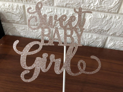 Sweet Baby Girl Cake Topper Rose Gold Glitter Baby Shower Girl Cake Topper Baby Girl Cake Topper for Baby Shower, Its A Girl Cake Toppers, Baby Gi...