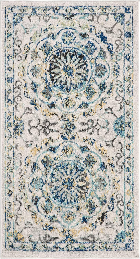 SAFAVIEH Evoke Collection Accent Rug - 2'2" x 4', Ivory & Blue, Boho Design, Non-Shedding & Easy Care, Ideal for High Traffic Areas in Entryway, L...