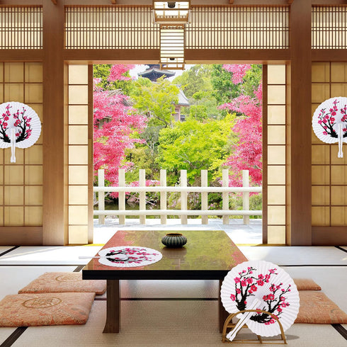 Blulu 20 Pcs Chinese Japanese Cherry Blossom Hand Fans handheld Paper Folding Fans for Wedding, Cherry Blossom Decor Japanese Room Decor, Birthday...
