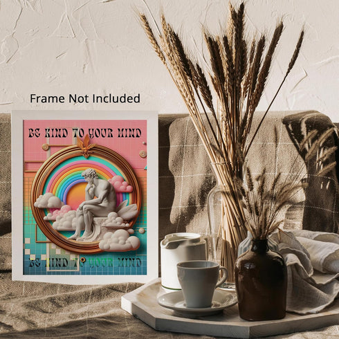 Posterizer 1 pcs-Be kind to your mind-Retro maximalist trippy art-Retro Art-Motivational & Inspirational Art-Living Room Bedroom Decor- unframed w...