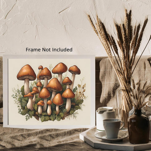 Posterizer 1 pcs- Brown mushrooms on a white background print-Floral Botanical Art-Kitchen & Bar Art- Gift for Men Women Entrepreneur Teens-Decor ...