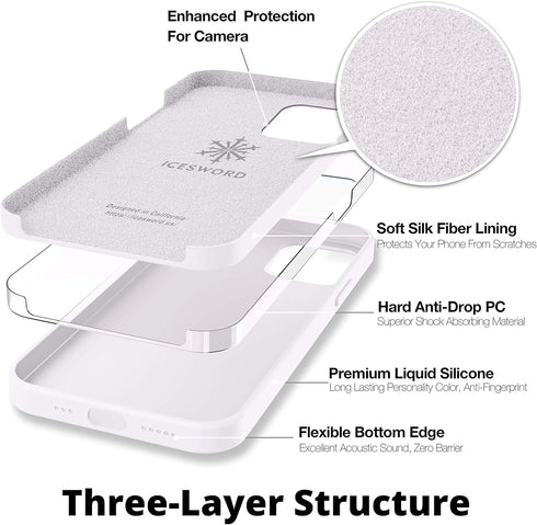 IceSword iPhone 12 Mini Case White, Thin Liquid Silicone Case, Matte Pure White, Soft Silk Microfiber Cloth, Gel Rubber Full Body, Cool Protective...