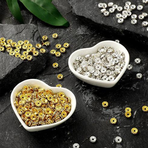 Hicarer 800 Pieces Round Rondelle Spacer Beads Crystal Rhinestone Loose Charm Beads for Jewelry Making(6 mm,Gold, Silver)...