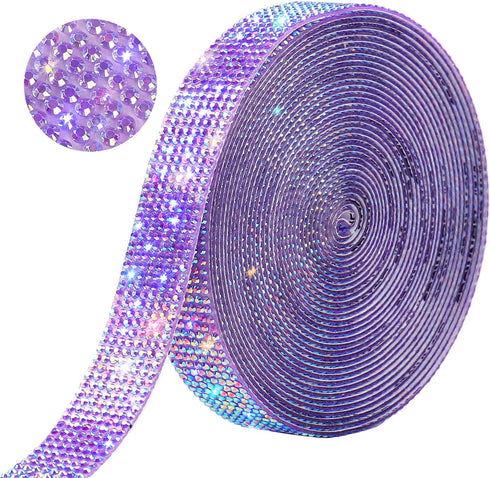 Self Adhesive Purple AB Rhinestone Ribbon Crystal Strips,Bling Christmas Resin Rhinestone Diamond Sticker for DIY Crafts,Wedding,Halloween Christm...