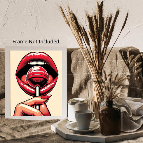 Posterizer 1 pcs-Pop Art Lips-Retro Minimalist Art-Abstract & Modern Art-Gift for Woman, Women, Wife, Girlfriend-Living Room Bedroom Decor- unfram...