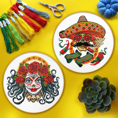 Santa Muerte' Counted Cross Stitch Kit for Adults - DIY Needlework Set with Design Pattern - Halloween, Day of The Dead, Día de los Muertos Embro...