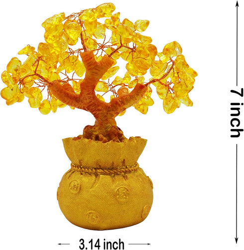 7 Inch Feng Shui Citrine Quartz Gemstone FengShui Money Tree Natural Gold Crystal Office Room Good Luck Fortune Decoration...