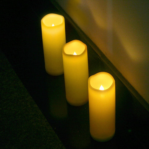 Outdoor Waterproof Flameless Candle with Timer - Flickering White Plastic Battery Operated LED Lantern Light Bright Resin Electric Pillar for Outs...