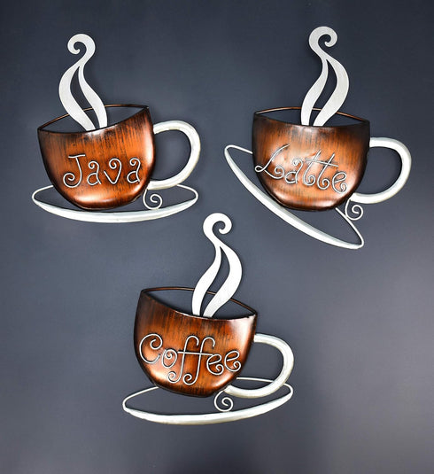 Aayla Metal Coffee Cup Wall Hanging Sculpture, for Home Kitchen Restaurants and Coffee Shops, in Metal with Brown and Champagne Color (15.75" H La...
