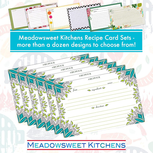 Meadowsweet Kitchens Recipe Card Set - 40 Double Sided Recipe Cards 4 x 6 Inch, Perfect Size Blank Cards for a Recipe Card Box, Make Your Own Pers...