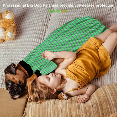 LovinPet Big Pitbull Dog Pajamas, Cotton Green and Grey Stripe Dog Shirt, Pure Cotton Large Breed Dog Jammies, Pet Pj's/XL...