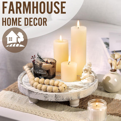 Tikea Farmhouse Wood Display Riser, 10 in. Farmhouse Pedestal Stand for Kitchen Bathroom Counter Decor, Round Display Tray for Soap Dispenser and ...