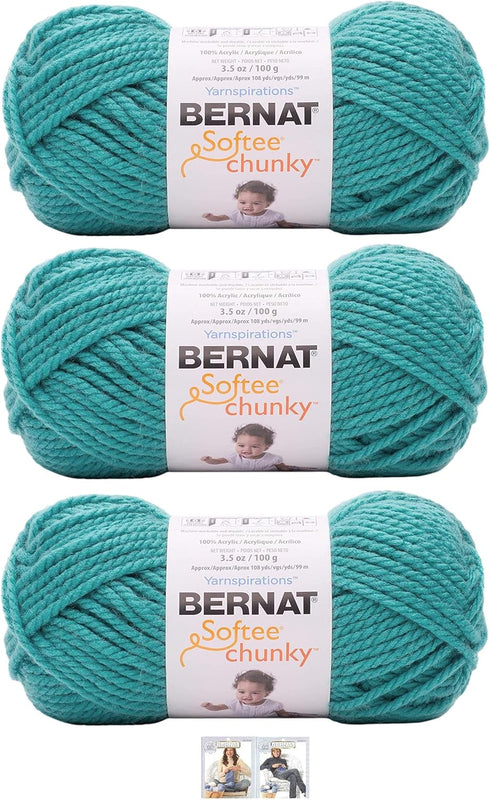 Bernat Softee Chunky Yarn Bundle Super Bulky Number 6, 3 Skeins (Light Jade)...