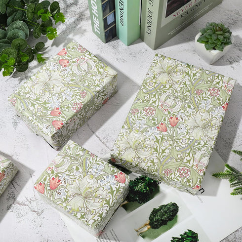 JarThenaAMCS 6 Sheet Vintage Floral Wrapping Paper -Not Roll- Green Flower Gift Wrap Paper Folded Flat DIY Art Craft Paper for Birthday Baby Showe...