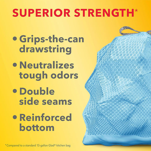 Glad Trash Bags, ForceFlexPlus Tall Kitchen Drawstring Garbage Bags, 13 Gallon, Febreze Beachside Breeze, 34 Ct...
