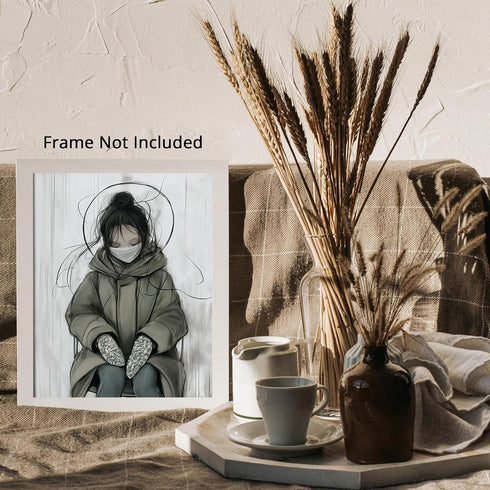 Posterizer 1 pcs-cute anime girl in winter with a mask and mittens -1-Kids Room Art Gift for Girls, Boys, Teens decor for Girls, Teens Bedroom- un...