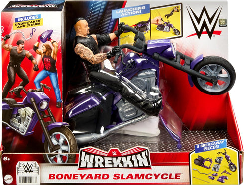 Mattel WWE Wrekkin' Action Figure & Toy Vehicle Set, Undertaker with Slamcycle Motorcycle with Lanching Action and Breakable Parts...