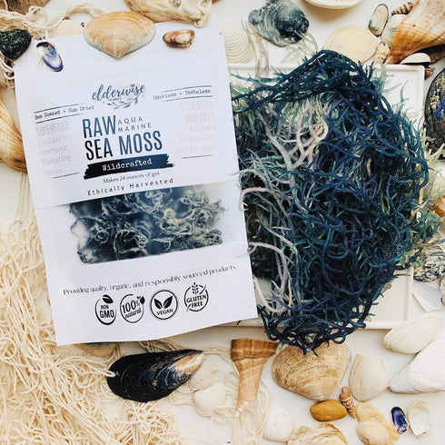 Sea Moss | Aqua Marine | Makes 24oz of Gel | Wildcrafted | Rare | Raw + Non GMO | Sundried | Green (Aqua Marine)...