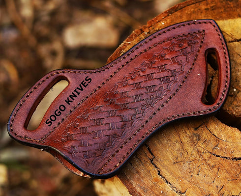 Leather Knife Sheath For Belt, Slanted Pancake Sheath, Tooled Leather Sheath, Beautiful Cow Boy 4 to 6 inches Skinner Knife Leather Cover 100% Rea...
