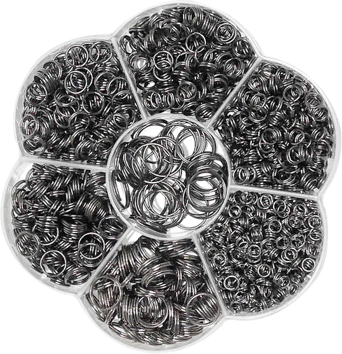 Chenkou Craft 1310pcs in Box 7 Sizes Split Double Loops Jump Rings & Ring Jewelry Keychain Making from 4mm to 12mm with 1pc Clear Box (Gun-Black, ...