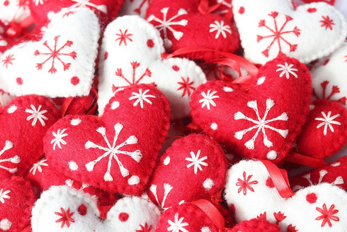 Hearts Christmas Ornaments Set of 4-Snowflake 100% Pure New Zealand Wool Handmade Eco-Friendly Valentine's Day Decor Shower Nursery Decoration Fai...