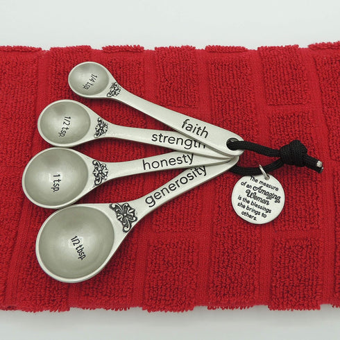Amazing Woman Measuring Spoon Set, Decorative Gifts and Kitchen Accessories, 4 Spoons, Engraved Pewter and Silver Enamel, By Abbey & CA Gift...