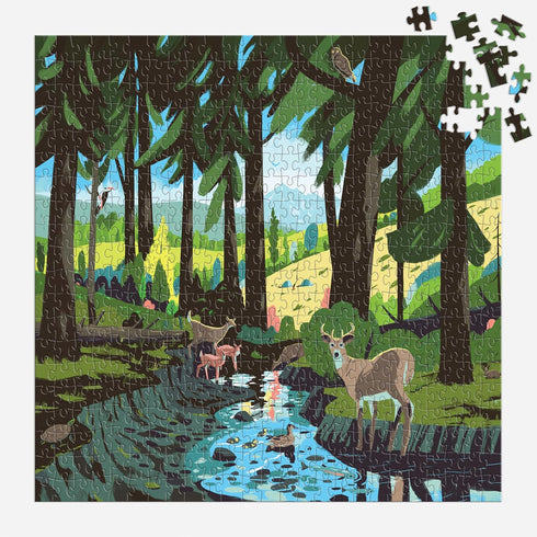Galison Woodland Pass – 500 Piece Jigsaw Puzzle Featuring Beautiful Artwork of an Evergreen Scene of Woodlands and Wildlife...