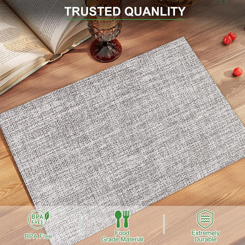 BETEAM Placemats Set of 6 Woven Vinyl Placemat for Dining Table Washable Wipeable Kitchen Place Mats Durable Indoor Outdoor Table Mats -01 Smoky G...