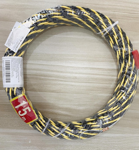 Fish Tape 49FT Wire Fishing Tools 6.0mm Diameter 3 Wires Twisted with Guide Spring, Ideal for Wire Fishing Black and Yellow 15m...