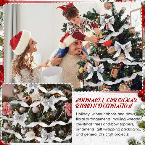 2 Roll 20 Yards Christmas Ribbons Glitter Thick Ribbon Metallic Wired Ribbon for Gift Wrapping Valentine Bouquet DIY Crafts Wedding Xmas Party Wra...