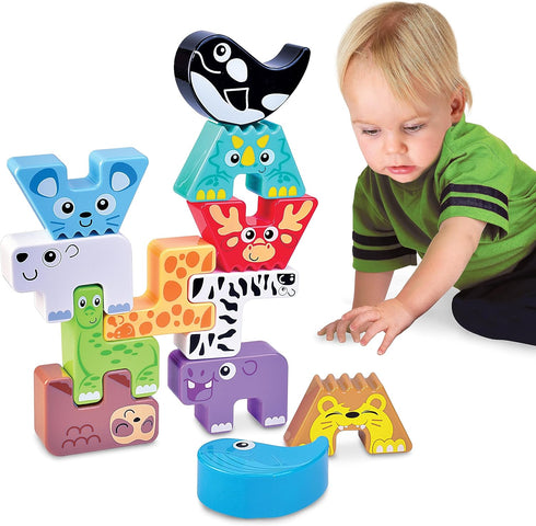 Montessori Puzzle N’ Stack Animals Toys, Kids Stacking Building Animal Blocks Toy for Toddler Preschool, Fun Educational Stacker Gifts for 12 18 2...
