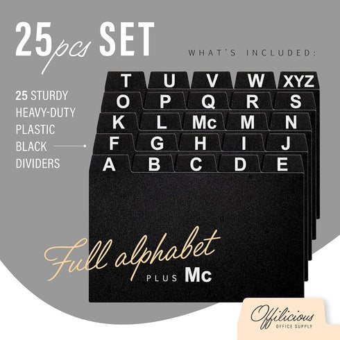 25 Black Index Card Dividers 3x5" - Large Index Cards for Index Card Box, Index Card Organizer, Index Cards Holder - Alphabetical File Dividers, R...