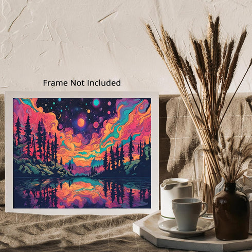 Posterizer 1 pcs- psychedelic funky hippie colorful landscape 4-Abstract & Modern Art-Fantasy & Fiction Art- Living Room Bedroom Decor- unframed w...